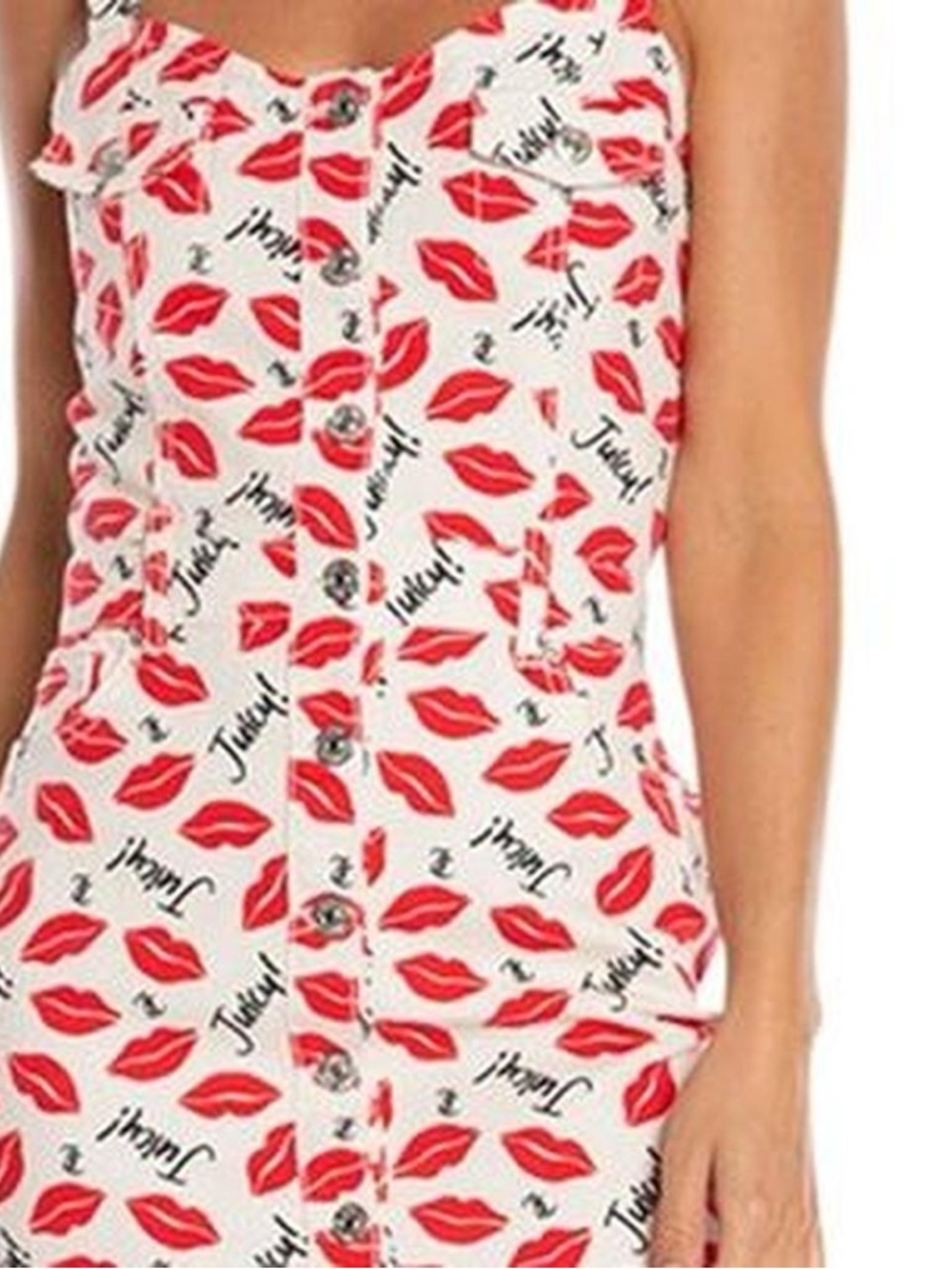 Juicy Couture Lips Print Mini Dress Size M Button Front Y2K Strappy Bodycon
